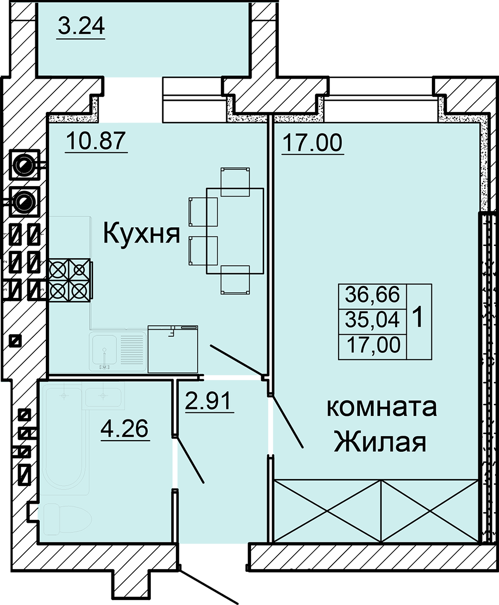 Квартира 38, кол-во комнат 1, этаж 3, дом 8 | ЖК «Вернадский»