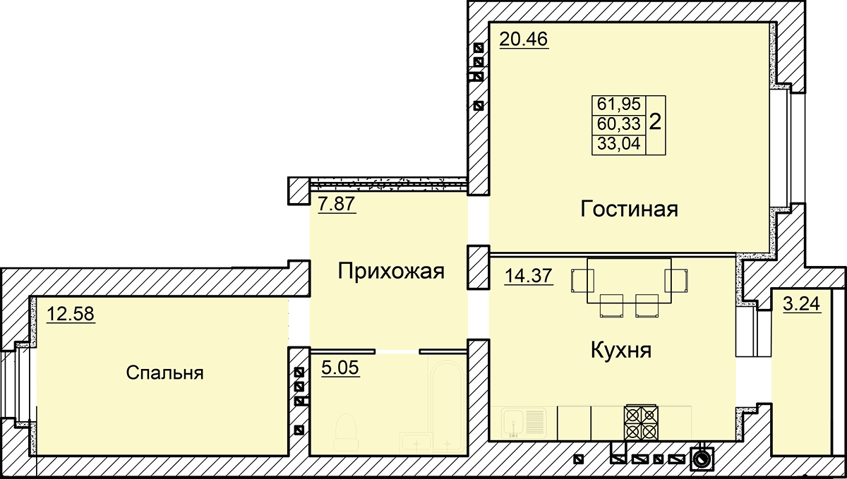 Квартира 23, кол-во комнат 2, этаж 3, дом 8 | ЖК «Вернадский»